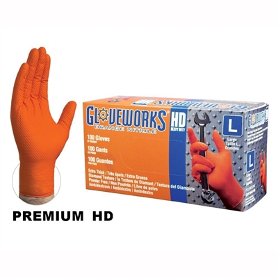 sans poudre sans latex Orange GLOVEWORKS HD Qualité industrielle AMMEX GWOR49104E0 Mallette de gants en nitrile jetables très résistants XXL 8 mil orange
